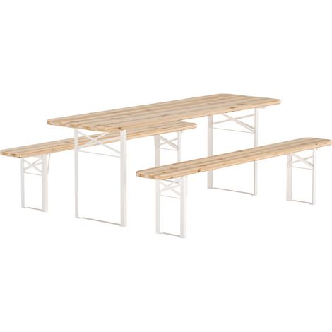 Ensemble Table de Jardin & 2 Bancs "Guiness" 200cm Naturel