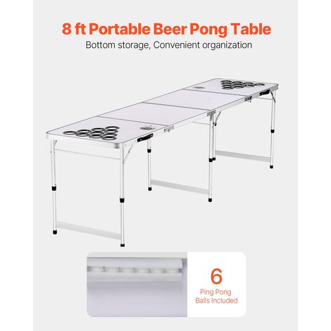 Table de Beer Pong Pliante Table de Jeu à Boire 52-70 cm de Haut, Pour Bière-pong Fête Partie Camping Avant-matchs, 2,4 m de Long,… (1/5)