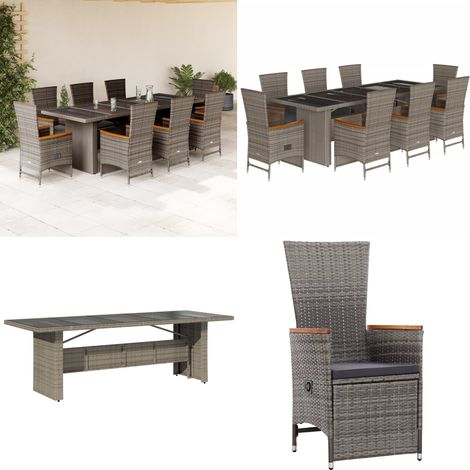 9-tlg. Garten-Essgruppe mit Kissen Grau Poly Rattan - Garten Möbel - Gartenset - Esstisch Set - Outdoor Möbel - Terrassenmöbel - Home & Living (1/5)
