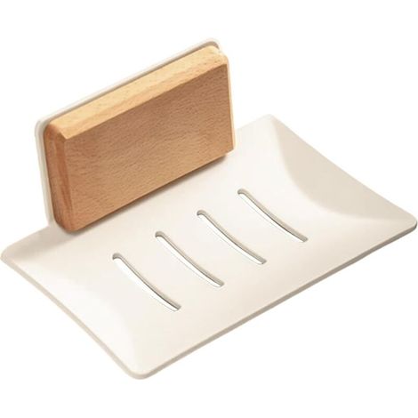 Duschseifenschale - Wandmontierte Seifenschale für Duschstange - Schwammhalter fürs Badezimmer (weiß) (1/2)