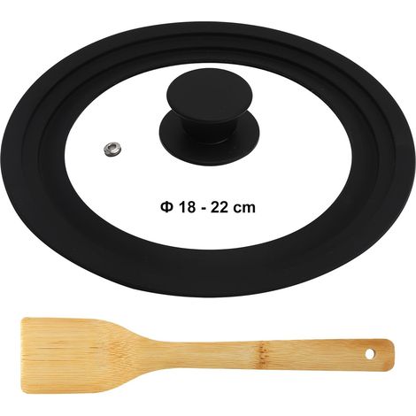 Glass Lid, 3 Sizes Black Universal Lid with Graduated Rim in Heat Resistant Silicone and Steam Hole, Universal Glass Lid for Pans and Saucepans 18, 20, 22 cm (1/5)