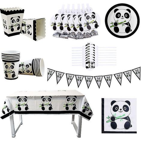 64 pièces de vaisselle pour une fête sur le thème des pandas (1/3)