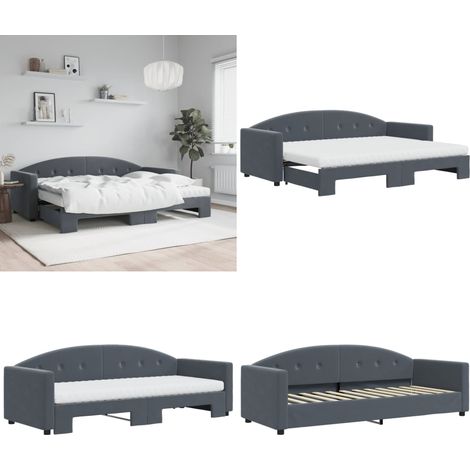 vidaXL Tagesbett Ausziehbar mit Matratzen Dunkelgrau 80x200 cm Samt (1/5)