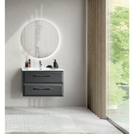 Mobile da bagno sospeso moderno base 80cm CLEIDE con 2 cassetti e lavabo, ANTRACITE OPACO (1/4)