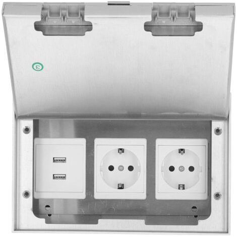Unterputz-Steckdosenkasten, wasserdichte Edelstahl-Steckdosenabdeckung, Bodensteckdosenkasten-Set mit 2 USB-Anschlüssen