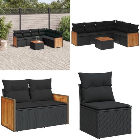 7-tlg. Garten-Sofagarnitur mit Kissen Schwarz Poly Rattan - Gartensorte - Gartenmöbelset - Outdoor Möbel - Lounge Set - Rattan Gartenmöbel - Home & Living (1/5)