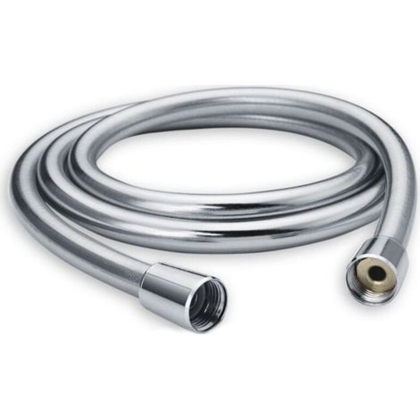 Flexible de douche 150 cm avec protection anti-torsion, tuyau de, et résistant à la torsion, testé pour l'eau potable sous pression, argenté (1/5)