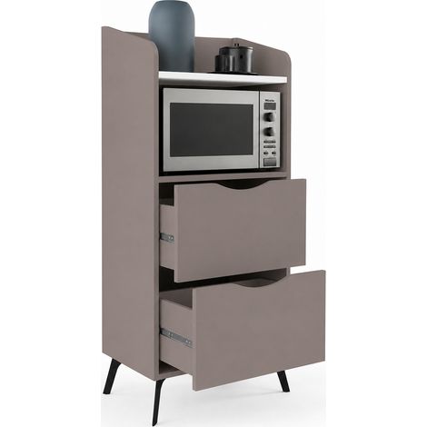 Mobile Multiuso con 2 Cassetti e 1 Ripiano Tortora Piedini Nero 60x36x136 cm (1/5)