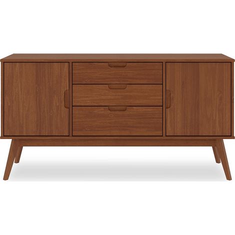 Idimex – Buffet scandinave en pin massif brun foncé – 2 portes battantes avec tablette réglable – 3 tiroirs – Dimensions 75x145x45cm (1/4)