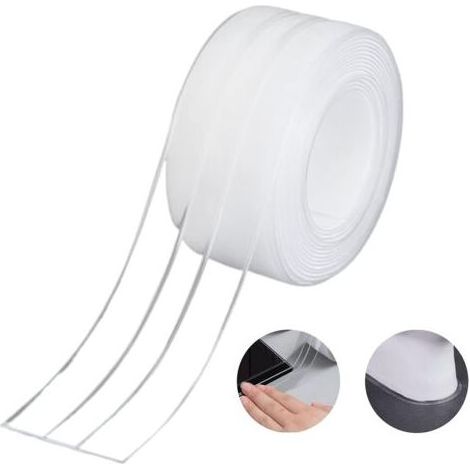 Bande d'Étanchéité,Salle de Bain Joint Double Pli Blan Ruban Baignoire Auto-Adhésif/Imperméable Mildiou Prévention Cafard pour Cuisine Évier 38mm 3.2m - Transparent (1Pack) (1/5)