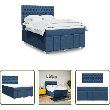 vidaXL Taschenfederkern - Boxspringbett mit Matratze Blau 140x200 cm Stoff (1/5)