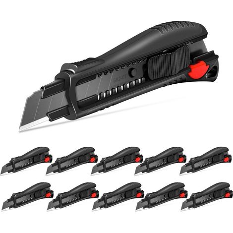 Cuttermesser 18mm Profi 10 Stück mit Soft-Grip, Auto-Lock & SK2-Klinge