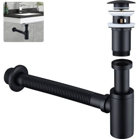 Ubeegol – Siphon de lavabo en laiton – Bonde à valve pop-up – Drain à ressort Ø44-46mm – Hauteur 16cm – Longueur 30cm – Installation facile (1/5)
