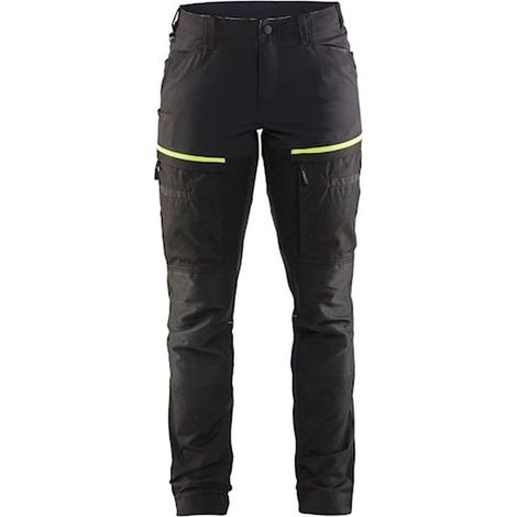 Pantaloni da lavoro per manutenzione stretch donna 7166 - Nero/Giallo fluorescente 2XL - FR(50) - SE(C48) - Standard (1/5)