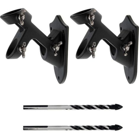 2 Supports mât drapeau aluminium 2 positions, antirouille, diam. int. 1", extérieur (vent), 2 perceuses incluses, noir (1/4)