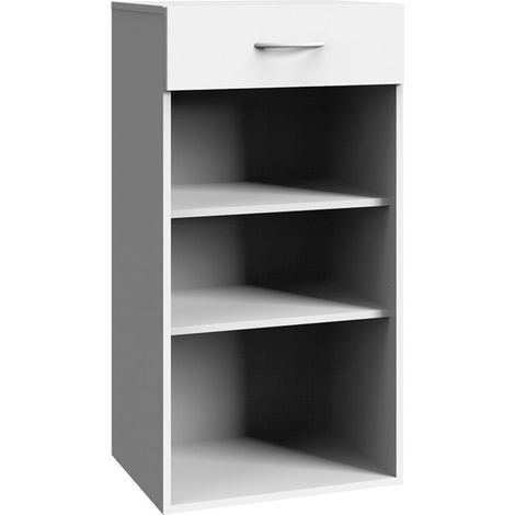 Etagère de rangement avec 1 tiroir et 2 tablettes en mélamine coloris blanc - longueur 80 x hauteur 98 x profondeur 40 cm