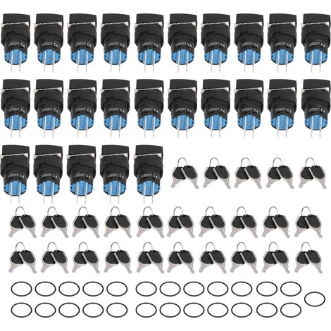 25Pcs Bouton Sélecteur à Clé 3 Positions Auto-Verrouillage Rotatif Carré 16mm BEMLA1622Y/31F (1/5)