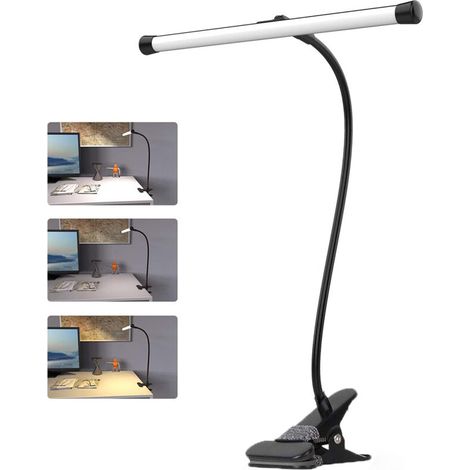 Lampe de bureau à clipser LED 7W – Étanche, col de cygne flexible – 10 niveaux de luminosité – Température de couleur 3000K/4000K/6500K – (1/5)