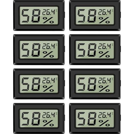 Lot de 8 mini-hygromètres thermomètres numériques – Capteur de température – Plage -50 à 70 °C – Alimentation par 2 piles bouton AG13 (1/4)