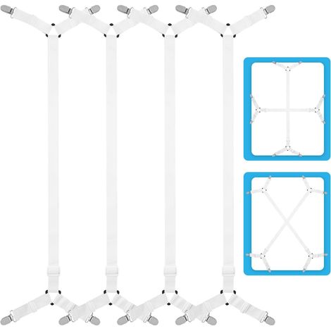 4 Pièces Attache Drap Housse, Sangles Élastiques Réglables 70-280cm, Clips en Métal, Pour Matelas Carrés et Lits