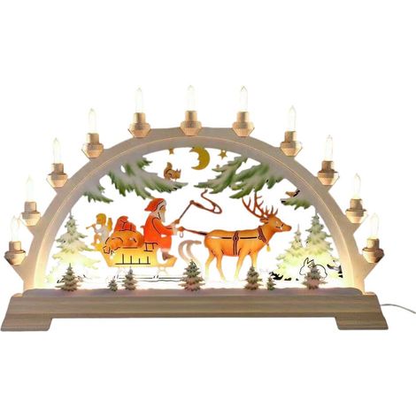 Pont Lumineux De Noël En Bois - Bougie LED Avec Personnage Père Noël - Décoration Intérieure Pour Fêtes - 1 Pièce (1/5)