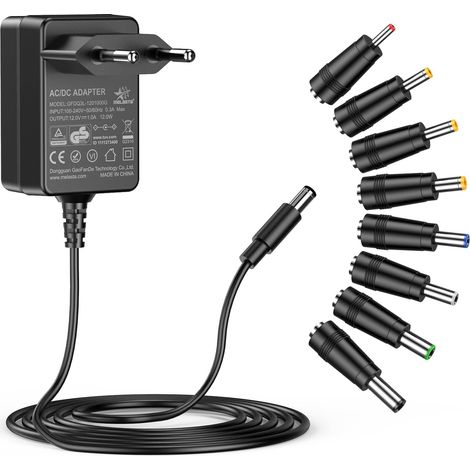 Adaptateur Secteur 12V 1A, Alimentation Universelle Ransformateur d'alimentation, Connecteur DC 5.5 x 2.1mm, Adaptateur Portable Universel avec 8 Prises DC pour Bandes LED, Routeur (1/5)