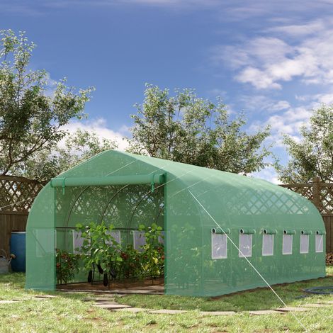 Outsunny Gewächshaus-Tunnel (6 x 3 x 2 m) – Großes Gartengewächshaus mit 12 Fenstern und Rolltor mit Metallreißverschluss für den Anbau von Pflanzen