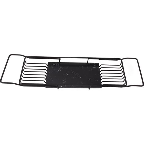 Badewannenablage aus Metall in Marmoroptik, rutschfest, platzsparend, multifunktional, ausziehbar, ideales Einzugsgeschenk, Schwarz (1/5)