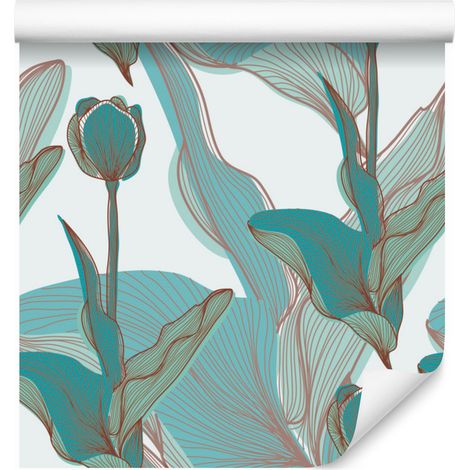 Bellissima carta da parati con foglie e fiori per soggiorno e camera da letto, 50x1000 cm (1/5)