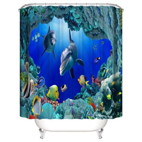 Rideau de Douche de dauphin 180200 cm, Rideau de douche mer Ri