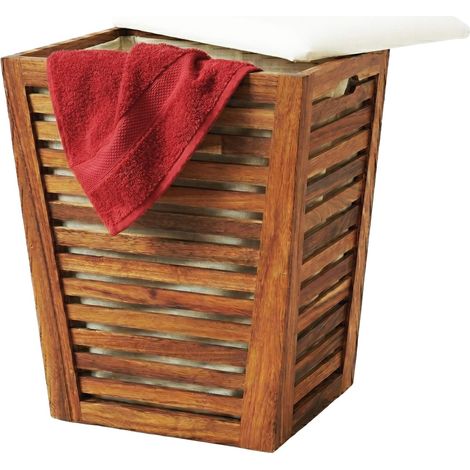 Acacia laundry hamper with seat 50l capacity 229384441 (1/5)