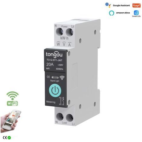 Interrupteur intelligent Wi-Fi 20 A pour Alexa, Google Assistant, télécommande APP, disjoncteur Wi-Fi avec mesure, commande vocale et minuterie (1/5)