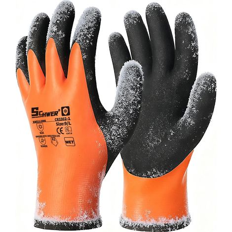 Schwer Lot de 2 paires de gants de travail d'hiver, gants de congélation résistants aux coupures, gants imperméables pour pelleter la neige et la pêche sur glace, L (1/5)
