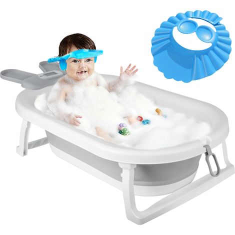 Baignoire Bébé Pliable XXL Avec Etagère De Bain Bebe Et Thermomètre Intégré Et Chapeau de bébé - Baignoire Enfant Avec Siege De Bain Pour Bebe (1/5)