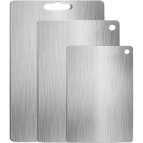 Lot de 3 planches à découper en acier inoxydable - Planches de cuisine double face, de qualité alimentaire, durables pour hacher, préparer les tâches (1/5)