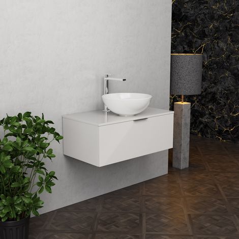 Inda - Badezimmerschrank B.80 mit Aufsatzwaschbecken / Weiß glänzend 1 Schublade - Topazio (1/5)