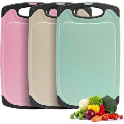 Planche a Decouper Plastique, Set de 3 Planche à Découper avec Poignée & Rainure de Jus, Antidérapante & Antibactérienne Planches à Découper de Cuisine pour Viande, Légumes, Fruits (1/4)