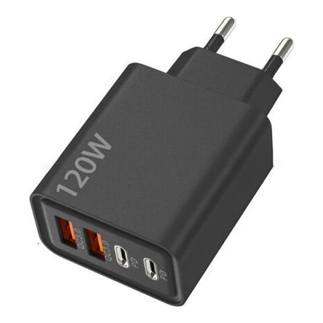 120-W-PD-Schnellladegerät mit 4 USB-Typ-C-Anschlüssen – EU, Mehrfachanschluss, Schwarz (1/4)