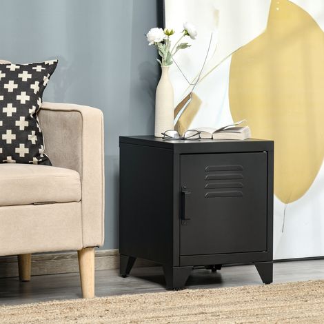 Mesita de noche, mesa auxiliar con estante ajustable, para puerta, mesita de noche para dormitorio, sala de estar, metal, negro, 50 x 40 x 47,5 cm
