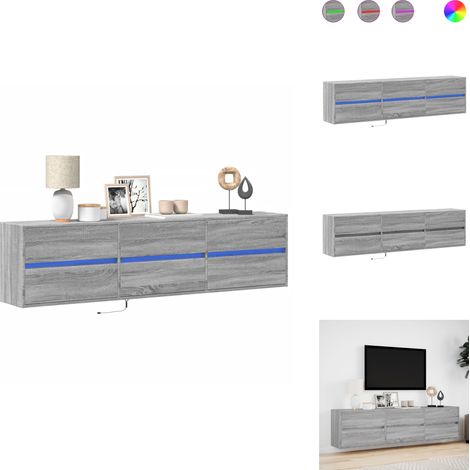 Meuble TV mural avec LED sonoma gris 180x31x45 cm - Meuble TV Mural - Meubles TV Muraux - Meuble TV Flottant - Armoire TV Murale (1/5)