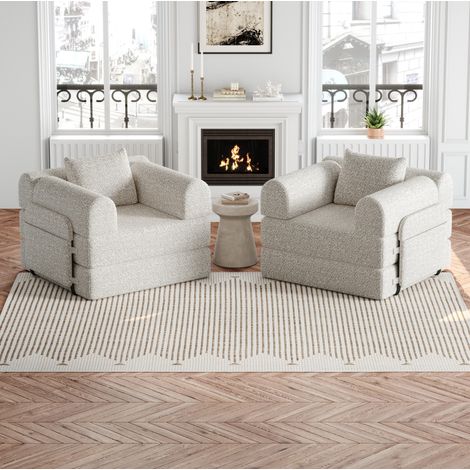 Divano letto 183,8 x 181,6 x 49,5 cm kaki, contenitore nel bracciolo, ciniglia MEUBLIV (1/5)