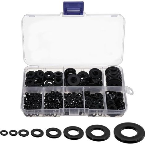 500 Pièces Rondelles Plates Nylon Noir, Rondelles Plates Isolation Rond Joint Spacer Joint Plomberie Assortiment Kit(M2/M2.5/M3/M4/M5/M6/M8/M10)