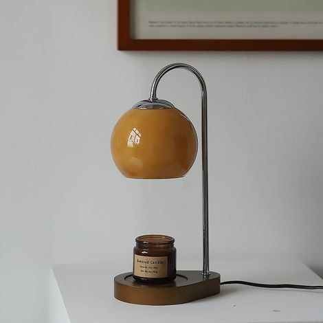 Lampe à Cire Aromatique Rétro, Plateau De Rangement en Bois, Chauffe-Bougie en Verre, Lampe De Bureau, Chambre à Coucher, marron (1/5)