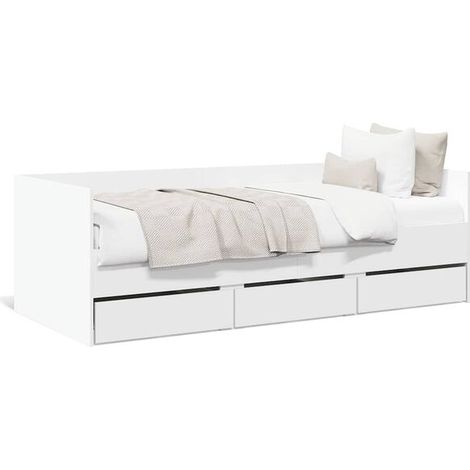Canapé-lit avec tiroirs, matelas non inclus, blanc, 100 x 200 cm (1/5)