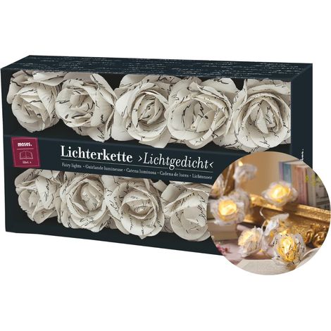 Guirlande lumineuse poème lumineux – Lumières de fées avec fleurs à côté du livre – LED blanc chaud avec fonction minuteur, 1,55 m, éclairage décoratif d'intérieur (1/4)
