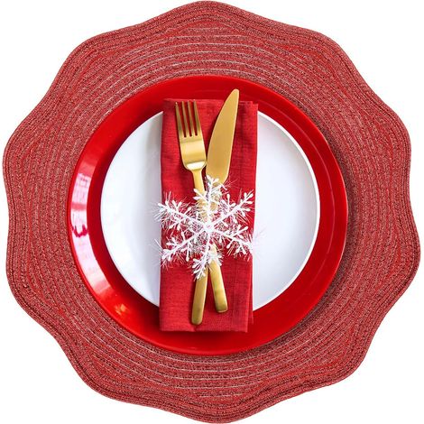 Lot de 6 sets de table ronds tressés en tresse naturelle résistants à la chaleur pour tables à manger, 38,1 cm (vague rouge brillante)'Red Shine Wave 6'Red Shine Wave'6 (1/5)