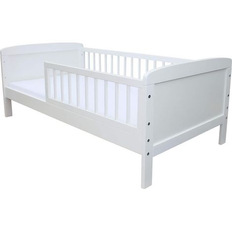 Viking Choice – Lit enfant blanc 160x80cm – Sommier à lattes inclus – Protection antichute – Bois massif durable (1/5)
