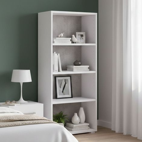 Dmora Estante para libros Giacinto, Biblioteca con 3 estantes ajustables, Estante para libros, Unidad de pared con estantes, 100% Made in Italy, Cm 60x30h130, Blanco y Cemento, con embalaje reforzado (1/4)