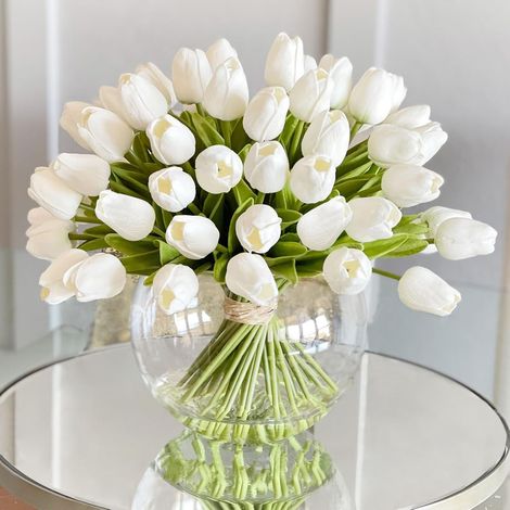 Tulipes artificielles, 12 tulipes blanches, bouquet de mariage réaliste pour la maison, le jardin et les fêtes.-AquaForge (1/5)