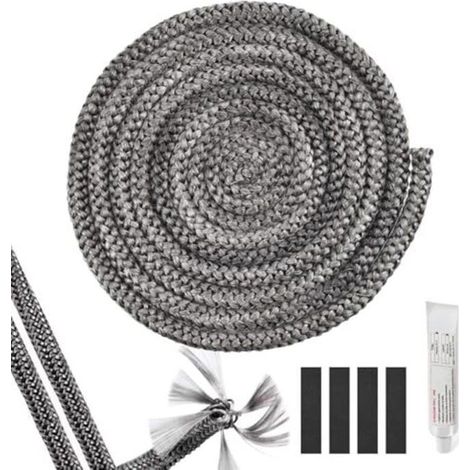 Cordon d'étanchéité pour poêle - 12 mm x 3 m - Ignifugé - Fibre de verre - 4 bandes résistantes aux hautes températures - Flexible (1/4)